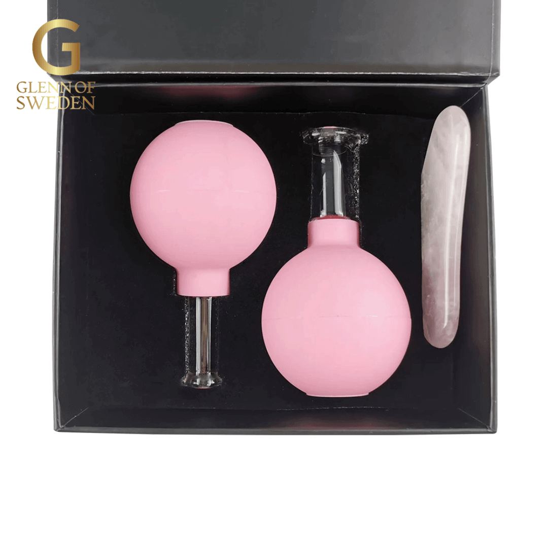 Vacuum Suction Cups Guasha Tool Set – Massager & Ansiktskoppningskit med 2 små koppar och rosa jade Guasha-verktyg - Glenn of SWEDEN