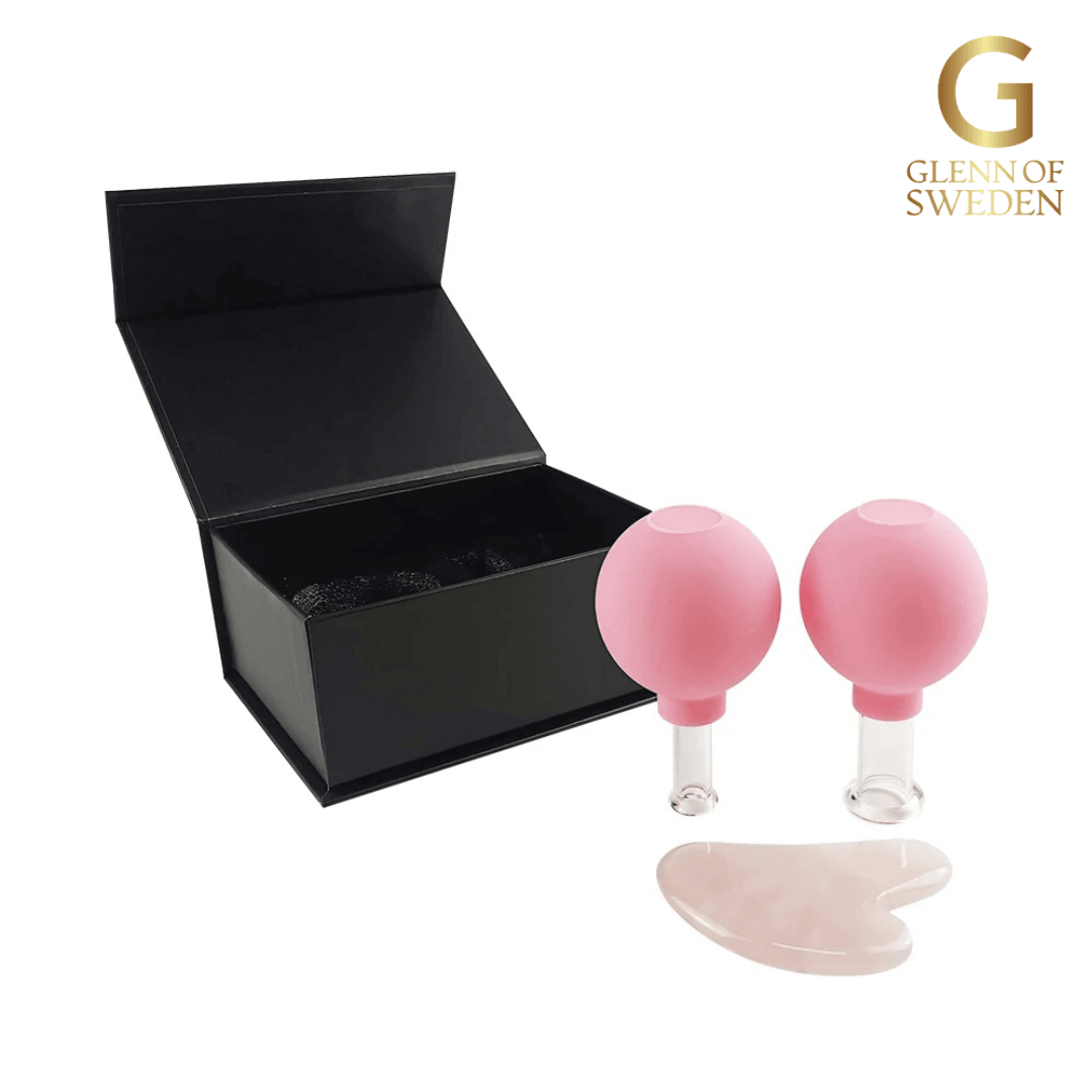 Vacuum Suction Cups Guasha Tool Set – Massager & Ansiktskoppningskit med 2 små koppar och rosa jade Guasha-verktyg - Glenn of SWEDEN